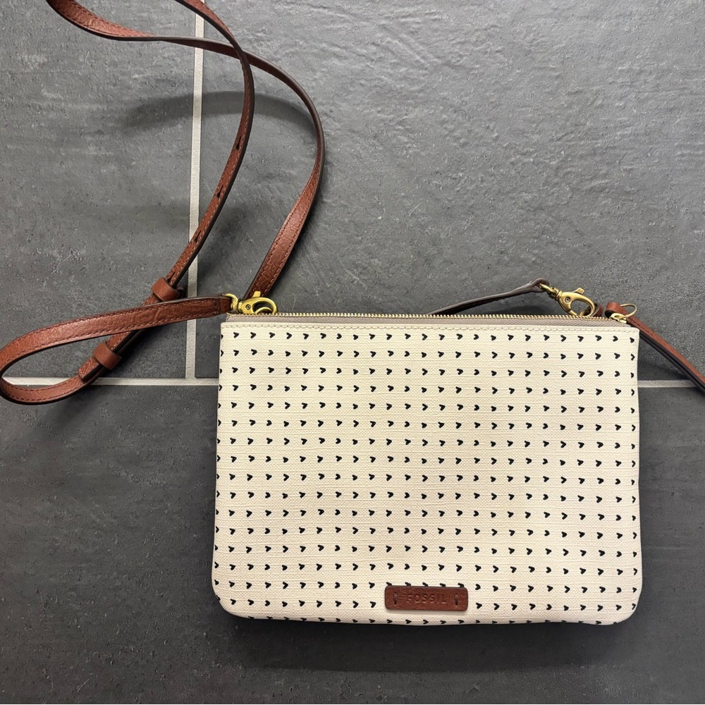 Fossil Cream and Brown Crossbody Bag